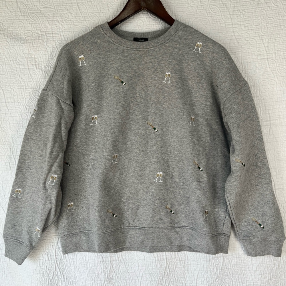 Rails Varsity Sweatshirt Champagne Embroidered Womens Medium Grey Cotton Cozy M